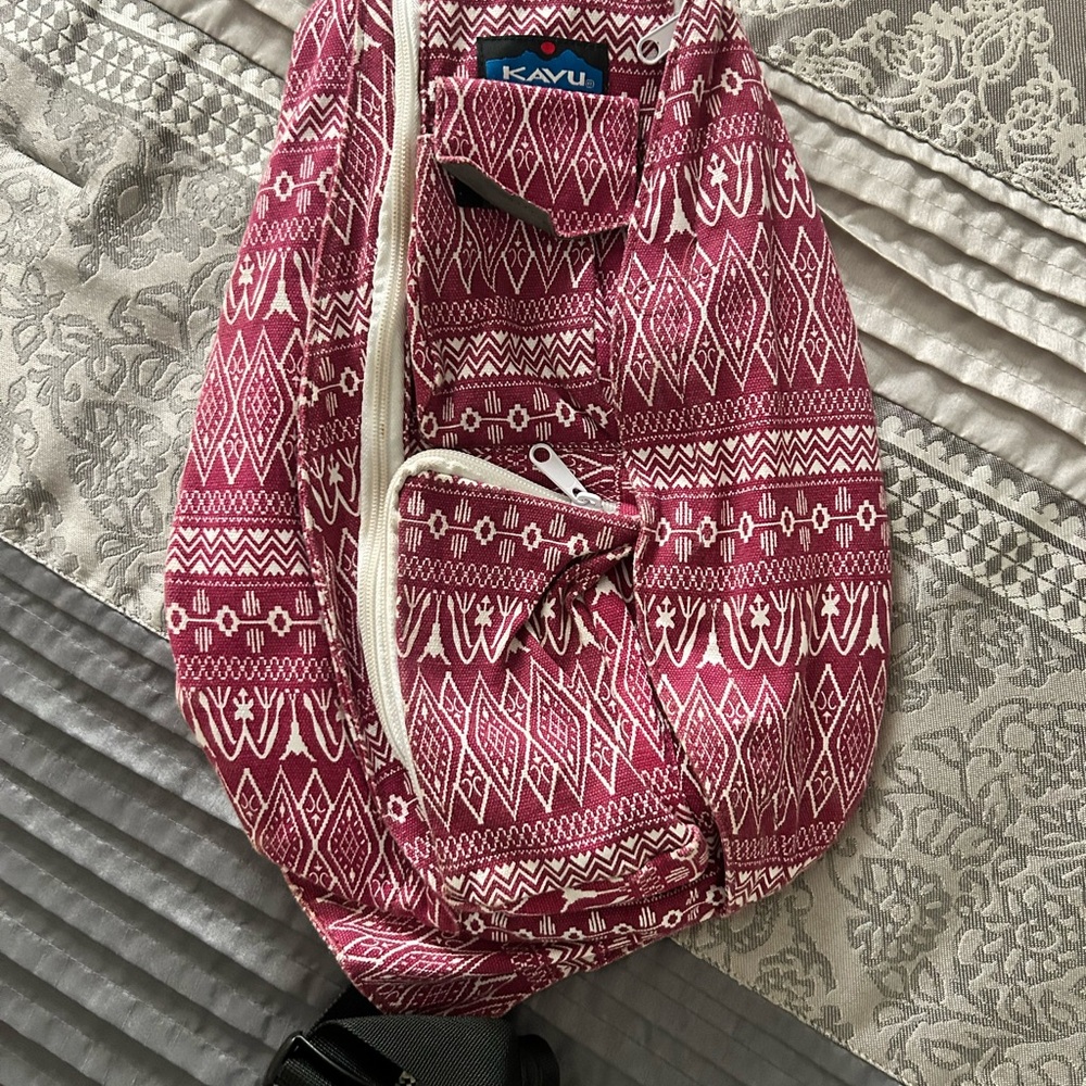 Kavu Burgundy and Cream Patterned Sling Bag